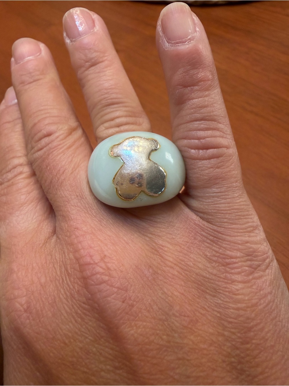 TOUS Pale Mint Green Statement Bear Ring – Silver - Picture 3 of 12